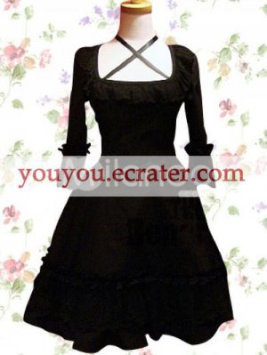 Black Long Sleeves Cross Straps  Classic Lolita Dress