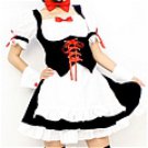 New product HOt black and white with red bowknot Maid Costume (137)
