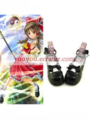 Black Touhou Project Hakurei Reimu Ankle Strap PU Lolita Shoes