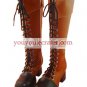 Brown Round Toe Over the Knee PU Lolita Boots