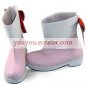 Pink Round Toe Ankle Length PU Lolita Boots