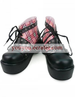Red Checked Punk Imitated Leather Foam Cosplay Shoes