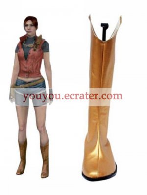 Resident Evil Claire Redfield Silver Yellow Faux Leather 2'' High Heel Cosplay Shoes