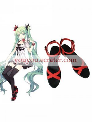 Vocaloid Hatsune Miku Imitated Leather Cosplay Shoes black and red