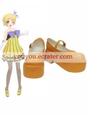 Vocaloid Orange Faux Leather 2'' High Heel Platform Cosplay Shoes