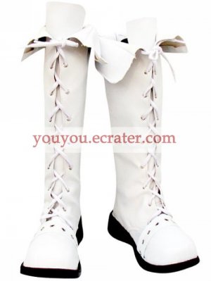White Lace Tie Imitated Leather Rubber Cosplay Boots