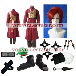 Naruto Shippuden Gaara Red Halloween Cosplay Costume  Naruto set with wig