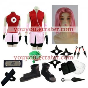 Naruto Shippuden Haruno Sakura Halloween Cosplay Costume    Naruto set  with wig