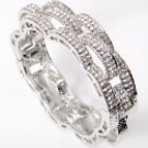 Silver Tone Fold Over Bracelet With Rhinestone