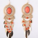 Hook Earrings / 3.8"x1.25" / coral acrylic / rhinestone / color: gold