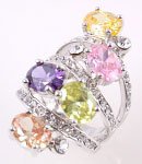 Silver Tone Metal  Casting  Ring With Cubic Zirconia & Crystal Rhinestone