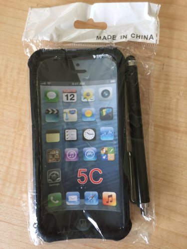 Black Rugged Rubber Matte Hard Case Cover For SE/5S/5 5c w/Screen Protector w/Stylus Touch pen