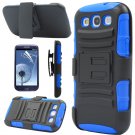 Blue Rugged Hybrid Case Cover + Belt Clip Holster For Samsung Galaxy S3 S III i9300