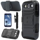 Black Rugged Hybrid Case Cover + Belt Clip Holster For Samsung Galaxy S3 S III i9300