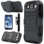 Black Rugged Hybrid Case Cover + Belt Clip Holster For Samsung Galaxy S3 S III i9300