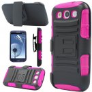 Pink Rugged Hybrid Case Cover + Belt Clip Holster For Samsung Galaxy S3 S III i9300