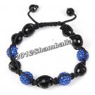 Shamballa Bracelet black cord with blue and black crystal beads
