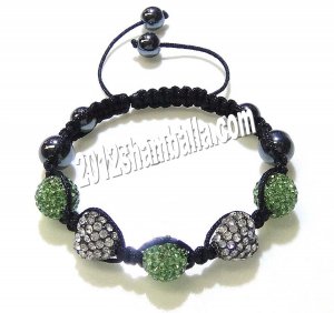 Shamballa Bracelet Black and Green Diamond Rhinestone Design