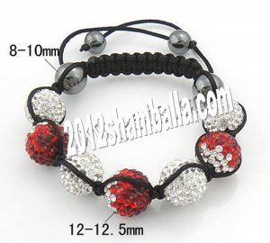 Shamballa Bracelet  Clear and Red Shining Diamond