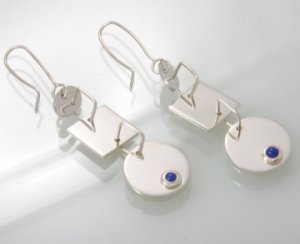 Mexican Sterling Silver 925 Silver Earrings "Geo" Collection with lapislazuli