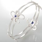 Mexican Sterling Silver Double bracelet, 925 Silver with Flowers and small lapislazuli stones.