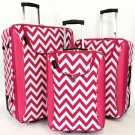 3Pc Luggage Set Travel Bag Rolling Wheel CarryOn Expandable Upright Chevron Pink
