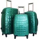 3 Pc Luggage Set Hardside Rolling 4Wheel Spinner Polycarb Case Travel Croc Green
