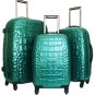 3 Pc Luggage Set Hardside Rolling 4Wheel Spinner Polycarb Case Travel Croc Green