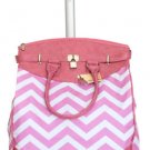 19" Computer/Laptop Bag Tote Duffel Rolling Wheel Case Purse Tablet Chevron Pink