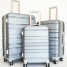 3Pc Luggage Set Hardside Rolling 4 Wheel Spinner Upright CarryOn Travel Silver