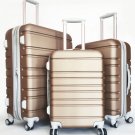 3Pc Luggage Set Hard Rolling 4 Wheels Spinner Upright CarryOn ABS Travel Gold