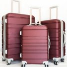 3Pc Luggage Set Hard Rolling 4Wheels Spinner Upright CarryOn ABS Travel Burgundy