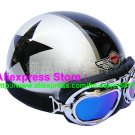 P.61 ABS Half Bol Cycling Open Face Motorcycle Silver # Black Star Helmet Casco Casque & Goggles
