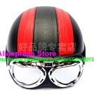 P.102 Leather Half Bol Cycling Open Face Motorcycle Black # Red Helmet Casco Casque & Goggles Free