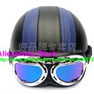 P.104 Leather Half Bol Cycling Open Face Motorcycle Black # Blue Helmet Casco Casque & Goggles Free