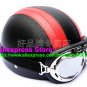 P.102 Leather Half Bol Cycling Open Face Motorcycle Black # Red Helmet Casco Casque & Goggles Free