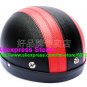 P.102 Leather Half Bol Cycling Open Face Motorcycle Black # Red Helmet Casco Casque & Goggles Free