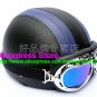 P.104 Leather Half Bol Cycling Open Face Motorcycle Black # Blue Helmet Casco Casque & Goggles Free