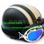 YH-998 Leather Half Bol Cycling Open Face Motorcycle Open Face Black Grey Helmet & Color Goggles
