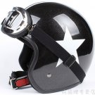 H.08 Taiwan " EVO " ABS Motorbike Open Face Motorcycle Bright Black # White Star Helmet & UV Goggles