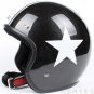 H.08 Taiwan " EVO " ABS Motorbike Open Face Motorcycle Bright Black # White Star Helmet & UV Goggles