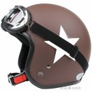 H.09 Taiwan " SYC " ABS Open Face Casco Motorcycle Matte Coffee # White Star Helmet & Goggles