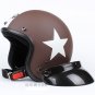 H.09 Taiwan " SYC " ABS Open Face Casco Motorcycle Matte Coffee # White Star Helmet & Goggles
