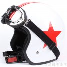 H.117 Taiwan " EVO " Scooter Half Face Motorcycle Gloss White # Red Star Helmet & UV Goggles