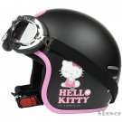 H.142 Taiwan "EVO" Open Face Casco Motorcycle " Hello Kitty Big Face " Matt Black Helmet & Goggles