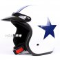 H.147 Taiwan " EVO " Casco Open Face Casque Motorcycle White # Blue Star Helmet & Goggles