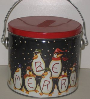  "Be Merry" 15 Penquins Bucket Tin