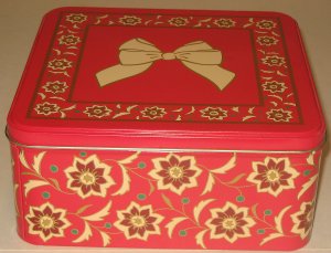  Red Floral & Bow Tin