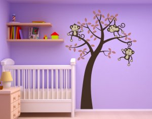 3 Monkeys on a tree Wall Vinyl Sticker Decal
