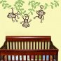 3 Monkeys Swinging from a Vine Childrens Wall Decal Wall Sticker Happy Monkey Jungle Friends